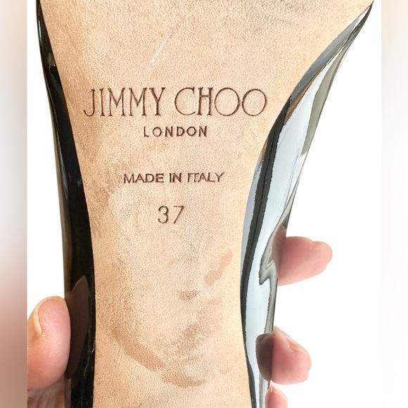 Jimmy Choo black, patent leather, stiletto heel pumps, 4 inch heels - Picture 3 of 16